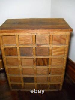 Antique 24 Drawer Rustic Wood Store Apothecary Cabinet 25 3/4 Tall