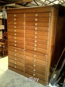 Antique 28 Drawer Hardware Store Wall Cabinet Tiger Oak 1910 Era