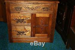 Antique 3-Drawer Classic American Oak Single Door Cabinet Commode c. 1910