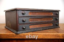 Antique 3 Drawer Spool Thread Cabinet apothecary letterpress wood file map box
