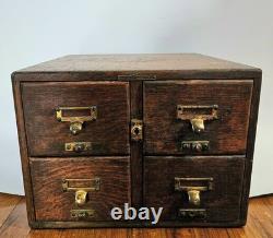 Antique 4 Drawer Library Bureau Sole Maker Tiger Oak Card Cabinet Victorian