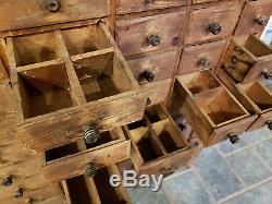 Antique 40-Drawer Primitive Cabinet Boston Apothecary, Hardware, Watch Maker