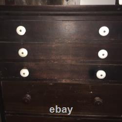 Antique 6 Drawer Wood Cabinet Porcelain Knobs 30x21-1/2x6-1/2