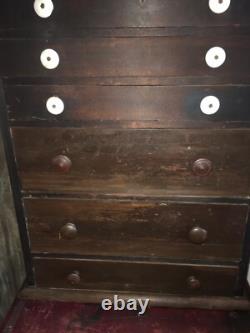 Antique 6 Drawer Wood Cabinet Porcelain Knobs 30x21-1/2x6-1/2