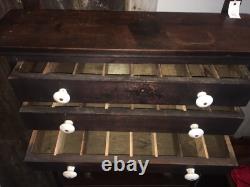 Antique 6 Drawer Wood Cabinet Porcelain Knobs 30x21-1/2x6-1/2