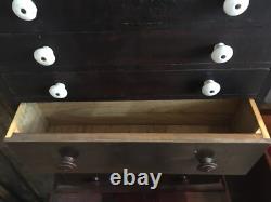 Antique 6 Drawer Wood Cabinet Porcelain Knobs 30x21-1/2x6-1/2
