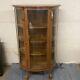 Antique 60x34in Beveled Glass Wooden 3-shelve Cabinet Rare