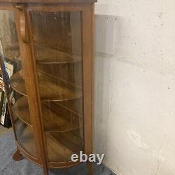 Antique 60x34in Beveled Glass Wooden 3-Shelve Cabinet RARE