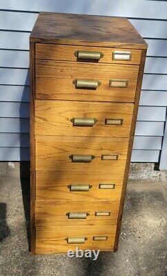 Antique 7 Drawer Wood Apothecary Cabinet Printers Typeset map file 16 x 18 x 44