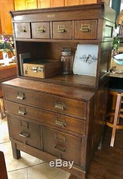 Antique 8 Drawer 6 Section Oak Library Card File Cabinet, Apothecary, Quartersaw