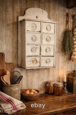 Antique 8 Drawer Spice Cabinet Wall Mount Primitive Vtg Old Paint Farm House