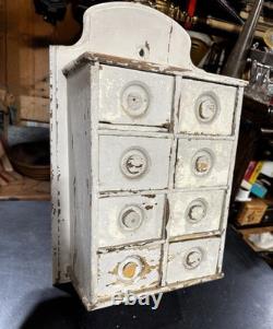 Antique 8 Drawer Spice Cabinet Wall Mount Primitive Vtg Old Paint Farm House