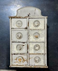 Antique 8 Drawer Spice Cabinet Wall Mount Primitive Vtg Old Paint Farm House