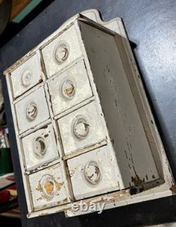 Antique 8 Drawer Spice Cabinet Wall Mount Primitive Vtg Old Paint Farm House
