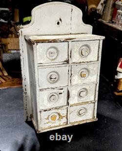 Antique 8 Drawer Spice Cabinet Wall Mount Primitive Vtg Old Paint Farm House