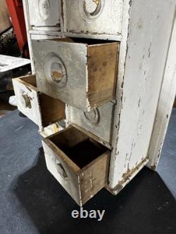 Antique 8 Drawer Spice Cabinet Wall Mount Primitive Vtg Old Paint Farm House