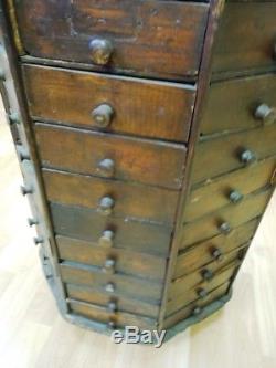 Antique 8 Sided 96 Drawer Store Revolving Screw And Bolt Cabinet