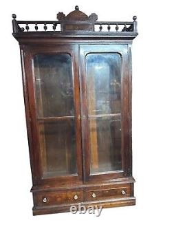 Antique 8 ft victorian walnut bookcase eastlake 1880 original finish library