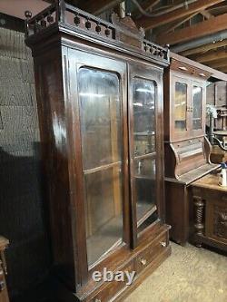 Antique 8 ft victorian walnut bookcase eastlake 1880 original finish library