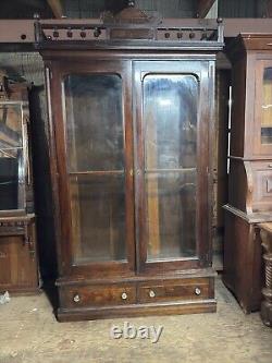 Antique 8 ft victorian walnut bookcase eastlake 1880 original finish library