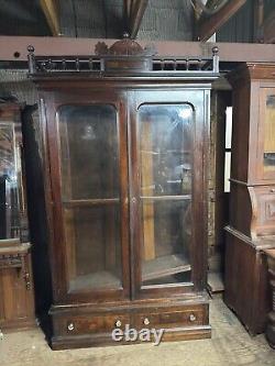 Antique 8 ft victorian walnut bookcase eastlake 1880 original finish library