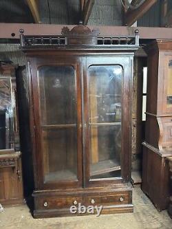 Antique 8 ft victorian walnut bookcase eastlake 1880 original finish library