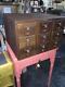 Antique 9 Drawer Tiger Oak Dovetailed Case Table Top Library Card Catalog