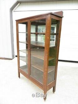 Antique ARTS & CRAFTS MISSION OAK GLASS DISPLAY CASE CURIO CABINET Bookshelf