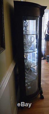 Antique American Oak Bow Front China Cabinet Lions Feet