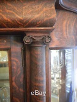 Antique American Oak Bow Front China Cabinet Lions Feet