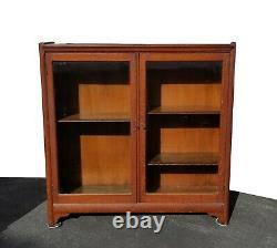 Antique American Oak Wood Display Cabinet Bookcase with Glass Doors