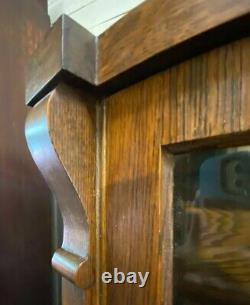 Antique American Tiger Oak Curved Glass China Cabinet Display Curio H 64 x W36