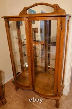 Antique American oak and glass China Cabinet with mirrors and light