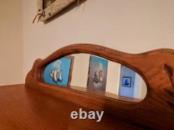 Antique American oak and glass China Cabinet with mirrors and light