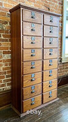 Antique Apothecary Cabinet 16 Drawer Oak Industrial Hardware Store File Cupboard