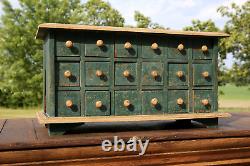 Antique Apothecary Cabinet 18 Drawer wood organizer jewelry box primitive green