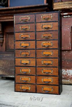 Antique Apothecary Cabinet 18 Multi Drawer nut bolt wood box brass pulls