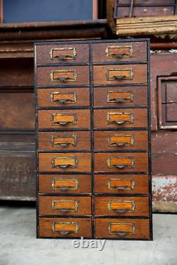 Antique Apothecary Cabinet 18 Multi Drawer nut bolt wood box brass pulls