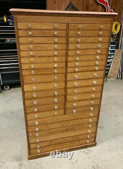 Antique Apothecary Cabinet 34 Drawer Wood Oak File Jewelry Art Map Cabinet L@@K