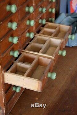 Antique Apothecary Cabinet 44 Drawer green knobs Vintage Wood Cubby Jewelry Box