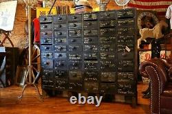 Antique Apothecary Cabinet 54 Drawer Black Wood Cubby vintage storage tools etc