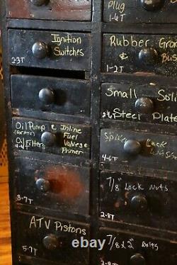 Antique Apothecary Cabinet 54 Drawer Black Wood Cubby vintage storage tools etc