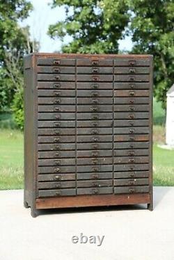 Antique Apothecary Cabinet 54 Drawer Oak Wood Industrial Hardware Store Cupboard