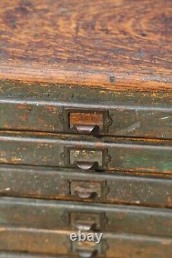 Antique Apothecary Cabinet 54 Drawer Oak Wood Industrial Hardware Store Cupboard
