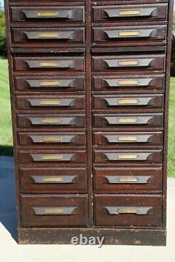 Antique Apothecary Cabinet Brass Tags Wood File Drawers card catalog Library