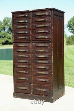 Antique Apothecary Cabinet Brass Tags Wood File Drawers card catalog Library