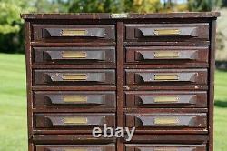 Antique Apothecary Cabinet Brass Tags Wood File Drawers card catalog Library