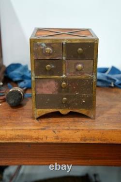 Antique Apothecary Cabinet Brass Watchmaker Industrial Drawer Organizer Vintage