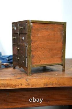 Antique Apothecary Cabinet Brass Watchmaker Industrial Drawer Organizer Vintage