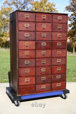 Antique Apothecary Cabinet Card Catalog Cubby Wood File Hardware Cabinet Chest